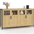 ID MARKET - Buffet 140 cm DETROIT 4 portes avec vitrines design industriel - vignette