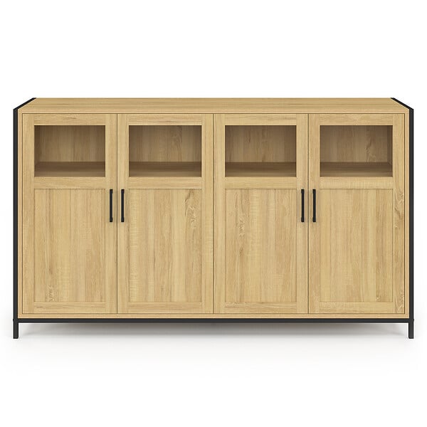 ID MARKET - Buffet 140 cm DETROIT 4 portes avec vitrines design industriel - large