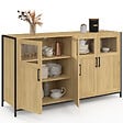 ID MARKET - Buffet 140 cm DETROIT 4 portes avec vitrines design industriel - vignette