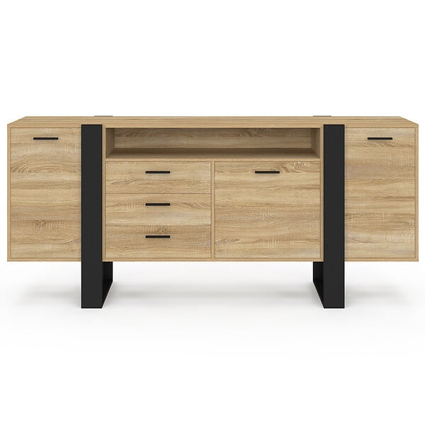 ID MARKET - Buffet 180 cm PHOENIX XXL 3 portes et 3 tiroirs avec niche bois et noir - large
