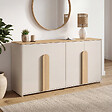 ID MARKET - Buffet 160 cm TIRANA 4 portes avec grandes poignées beige et bois clair - vignette