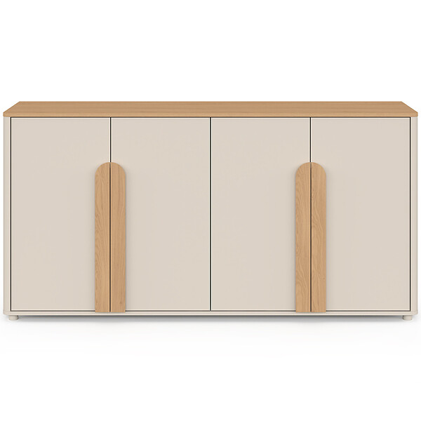 ID MARKET - Buffet 160 cm TIRANA 4 portes avec grandes poignées beige et bois clair - large