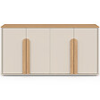 ID MARKET - Buffet 160 cm TIRANA 4 portes avec grandes poignées beige et bois clair - vignette