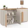 ID MARKET - Buffet 160 cm TIRANA 4 portes avec grandes poignées beige et bois clair - vignette