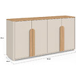 ID MARKET - Buffet 160 cm TIRANA 4 portes avec grandes poignées beige et bois clair - vignette