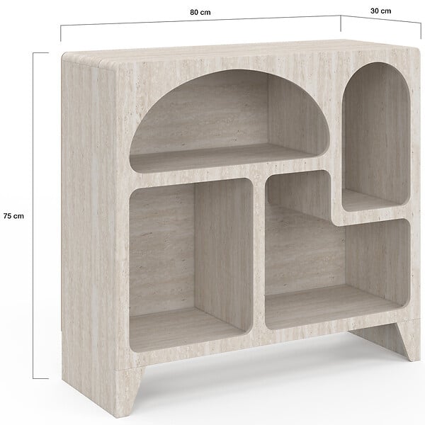 ID MARKET - Buffet organique 80 cm ALESIA 4 niches meuble de rangement effet travertin - large