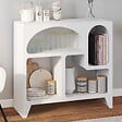 ID MARKET - Buffet organique 80 cm ALESIA bois blanc meuble de rangement 4 niches - vignette