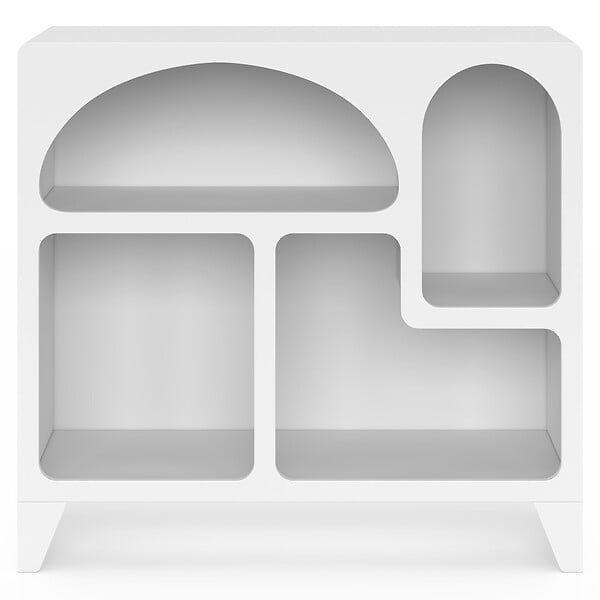 ID MARKET - Buffet organique 80 cm ALESIA bois blanc meuble de rangement 4 niches - large