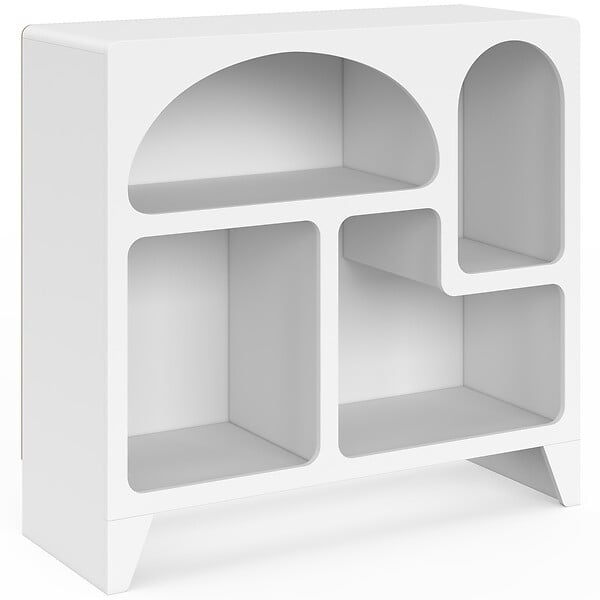 ID MARKET - Buffet organique 80 cm ALESIA bois blanc meuble de rangement 4 niches - large