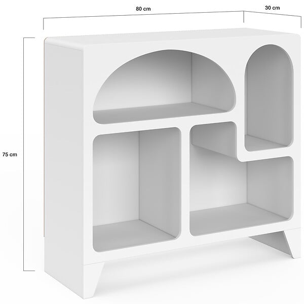 ID MARKET - Buffet organique 80 cm ALESIA bois blanc meuble de rangement 4 niches - large