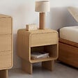 ID MARKET - Lot de 2 tables de chevet CAPUCINE 1 tiroir et 1 niche façon hêtre design arrondi - vignette
