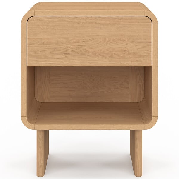 ID MARKET - Lot de 2 tables de chevet CAPUCINE 1 tiroir et 1 niche façon hêtre design arrondi - large