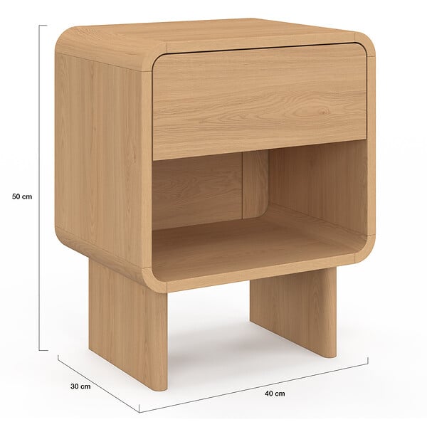 ID MARKET - Lot de 2 tables de chevet CAPUCINE 1 tiroir et 1 niche façon hêtre design arrondi - large