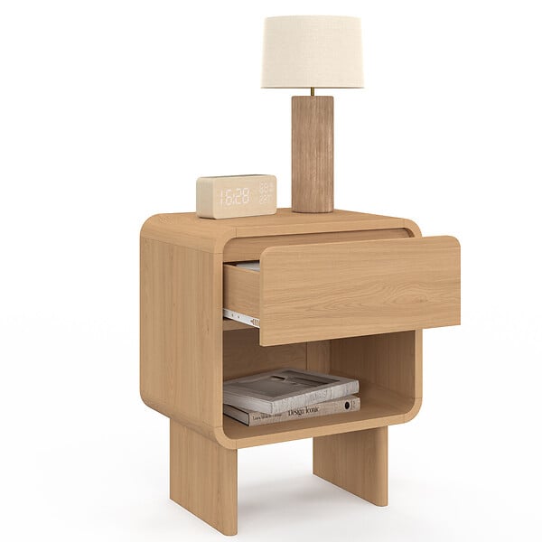 ID MARKET - Lot de 2 tables de chevet CAPUCINE 1 tiroir et 1 niche façon hêtre design arrondi - large