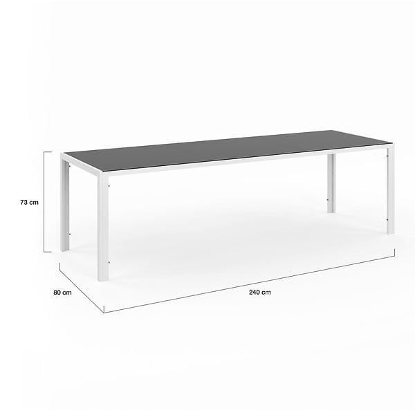ID MARKET - Salon de jardin MADRID table 240 CM et 10 chaises empilables blanc et gris - large