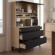ID MARKET - Buffet double casserolier de cuisine 120 cm CLAUDE 6 tiroirs + 1 placard bois et noir - vignette