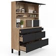ID MARKET - Buffet double casserolier de cuisine 120 cm CLAUDE 6 tiroirs + 1 placard bois et noir - vignette