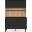 ID MARKET - Buffet double casserolier de cuisine 120 cm CLAUDE 6 tiroirs + 1 placard bois et noir - vignette
