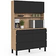 ID MARKET - Buffet double casserolier de cuisine 120 cm CLAUDE 6 tiroirs + 1 placard bois et noir - vignette