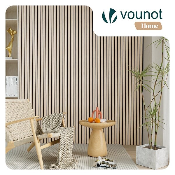 VOUNOT - Lot de 2 panneaux acoustiques muraux Tasseaux en bois MDF avec feutre noir 120x60x2.1cm chêne blanc - large