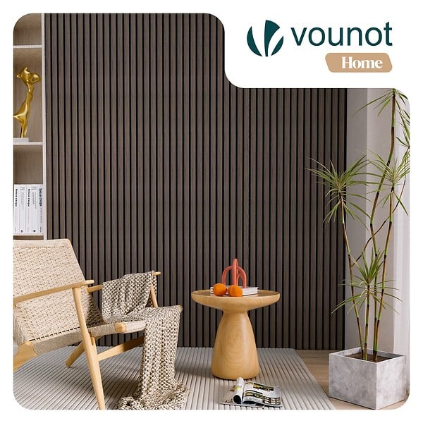 VOUNOT - Lot de 6 panneaux acoustiques muraux Tasseaux en bois MDF avec feutre noir 120x60x2.1cm chêne foncé - large