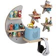 TECTAKE - Étagère murale gris, ensemble décoratif lune et étoiles, bois massif, magnétique, support écouteurs inclus - vignette