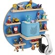 TECTAKE - Étagère murale pour 28 figurines, magnétique, adaptée aux toniebox 1 et 2, avec support écouteurs, suspension invisible, bleu, 44,5 x 16,5 cm - vignette
