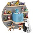 TECTAKE - Étagère murale décorative gris, motif lune, pour 28 figurines, magnétique, support écouteurs, suspension invisible, 44,5 x 16,5 cm - vignette