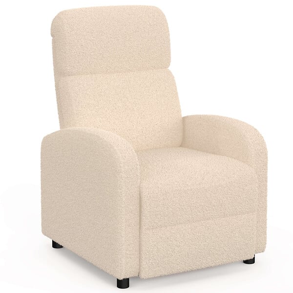 ID MARKET - Fauteuil relax CALEB en tissu bouclette beige avec dossier inclinable et repose pieds - large