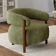 ID MARKET - Fauteuil ALBERT tissu chenille vert et pieds effet noyer - vignette