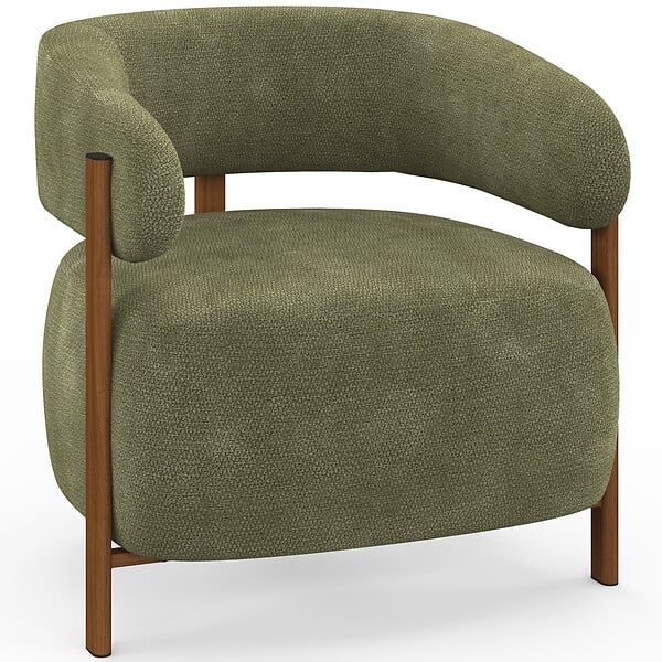 ID MARKET - Fauteuil ALBERT tissu chenille vert et pieds effet noyer - large