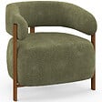 ID MARKET - Fauteuil ALBERT tissu chenille vert et pieds effet noyer - vignette