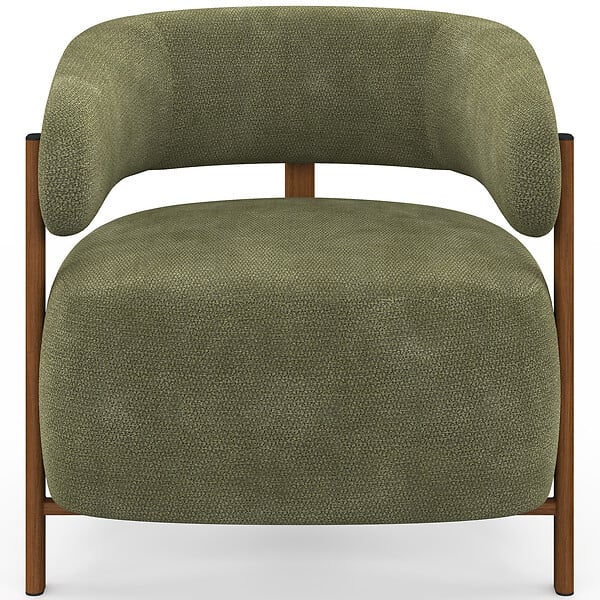 ID MARKET - Fauteuil ALBERT tissu chenille vert et pieds effet noyer - large