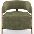 ID MARKET - Fauteuil ALBERT tissu chenille vert et pieds effet noyer - vignette