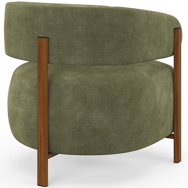ID MARKET - Fauteuil ALBERT tissu chenille vert et pieds effet noyer - large
