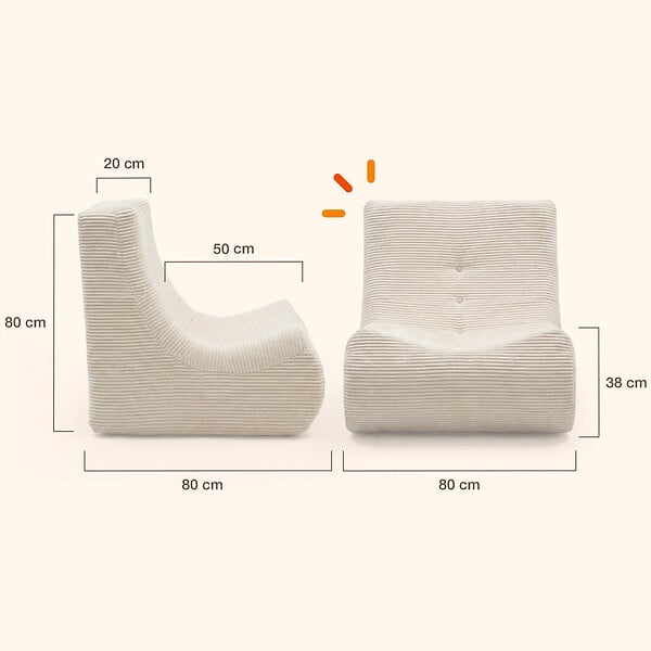 ID MARKET - Fauteuil chauffeuse compressé BILLY modulable 1 place velours côtelé beige - large