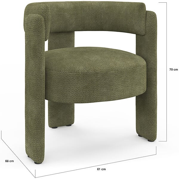ID MARKET - Fauteuil tripode GUSTAVE tissu chenille vert - large
