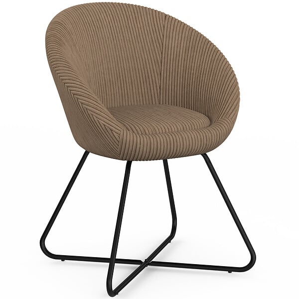 ID MARKET - Fauteuil forme oeuf ANGELINA en velours côtelé taupe pieds croisés noirs - large