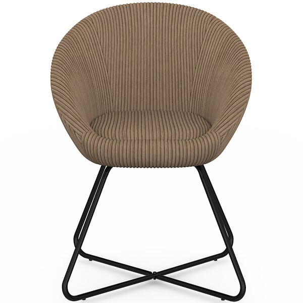 ID MARKET - Fauteuil forme oeuf ANGELINA en velours côtelé taupe pieds croisés noirs - large