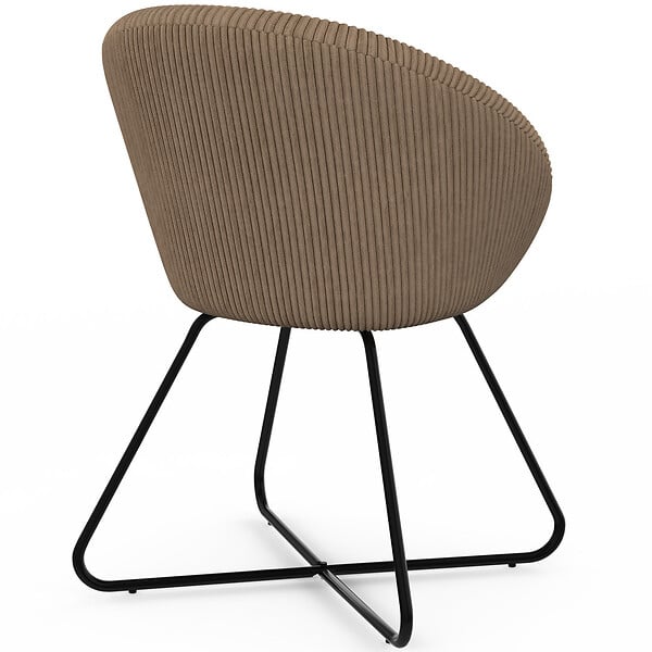 ID MARKET - Fauteuil forme oeuf ANGELINA en velours côtelé taupe pieds croisés noirs - large