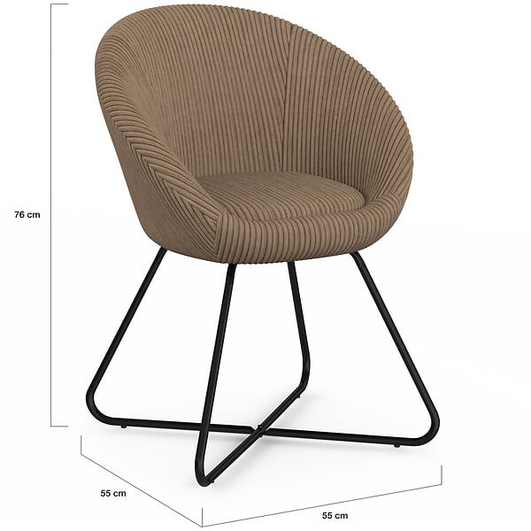 ID MARKET - Fauteuil forme oeuf ANGELINA en velours côtelé taupe pieds croisés noirs - large
