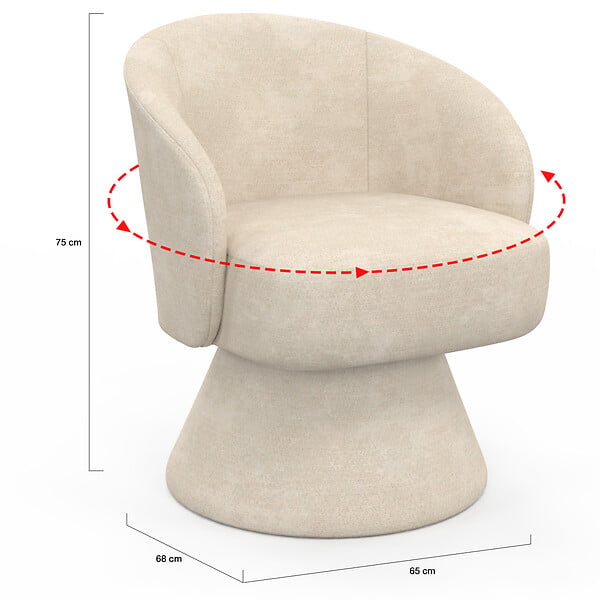 ID MARKET - Fauteuil pivotant CYRUS en tissu chenille beige - large
