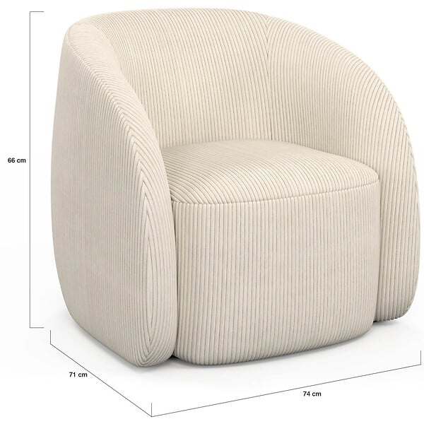 ID MARKET - Fauteuil CORI en velours côtelé beige - large