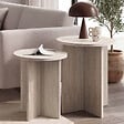 ID MARKET - Lot de 2 tables d'appoint rondes, table basse, bouts de canapé, tables de chevet MARTHE 35/40 cm bois effet travertin - vignette