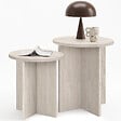 ID MARKET - Lot de 2 tables d'appoint rondes, table basse, bouts de canapé, tables de chevet MARTHE 35/40 cm bois effet travertin - vignette