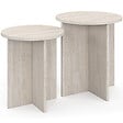 ID MARKET - Lot de 2 tables d'appoint rondes, table basse, bouts de canapé, tables de chevet MARTHE 35/40 cm bois effet travertin - vignette