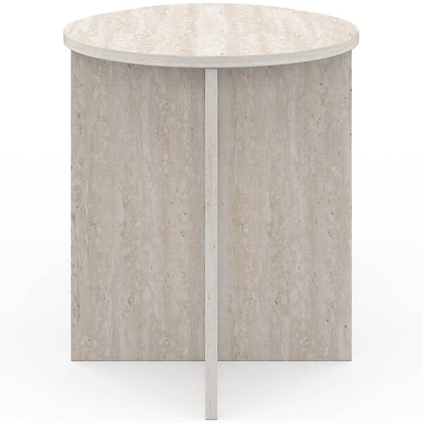 ID MARKET - Lot de 2 tables d'appoint rondes, table basse, bouts de canapé, tables de chevet MARTHE 35/40 cm bois effet travertin - large