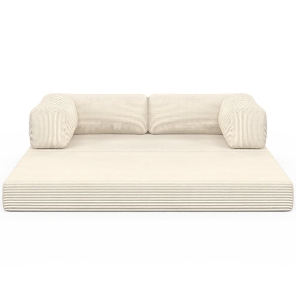 ID MARKET - Canapé droit 3 places convertible NATOU en velours côtelé beige - large