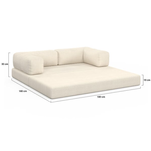 ID MARKET - Canapé droit 3 places convertible NATOU en velours côtelé beige - large