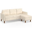 ID MARKET - Canapé d'angle réversible 3 places MARIUS 200 cm en tissu chenille beige - vignette